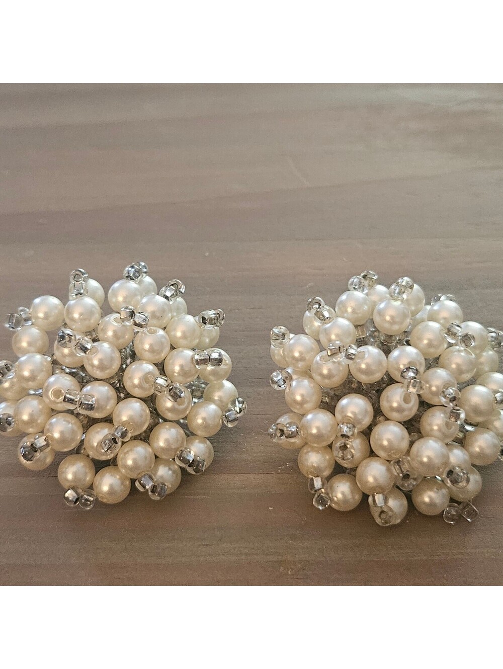Vintage Statement Faux Pearl Beaded Cluster Clip On Earrings 1.5" 1950's/60's